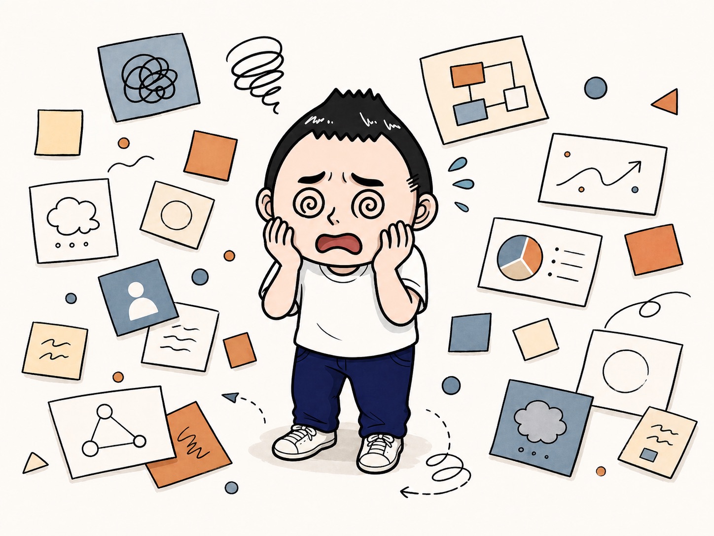 アイデアが形にならず迷っているイラスト