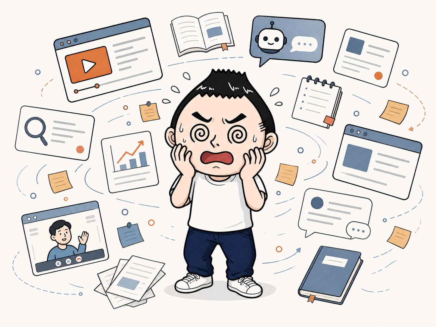 情報収集で前に進んでいる気がしているイラスト