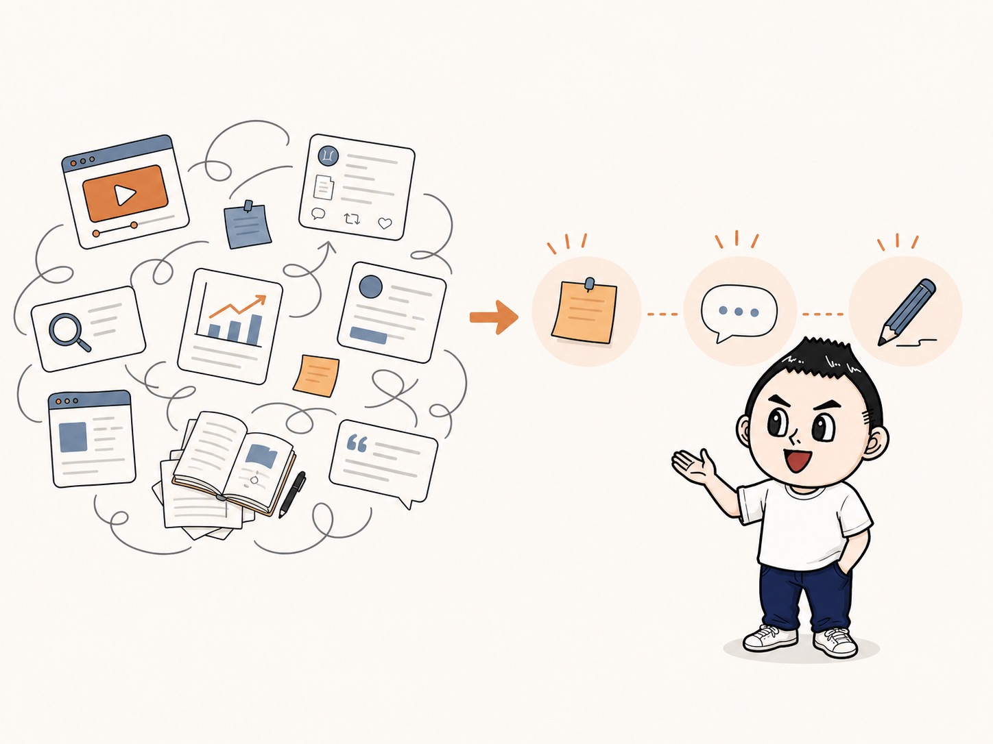情報収集の順番を変える流れのイラスト