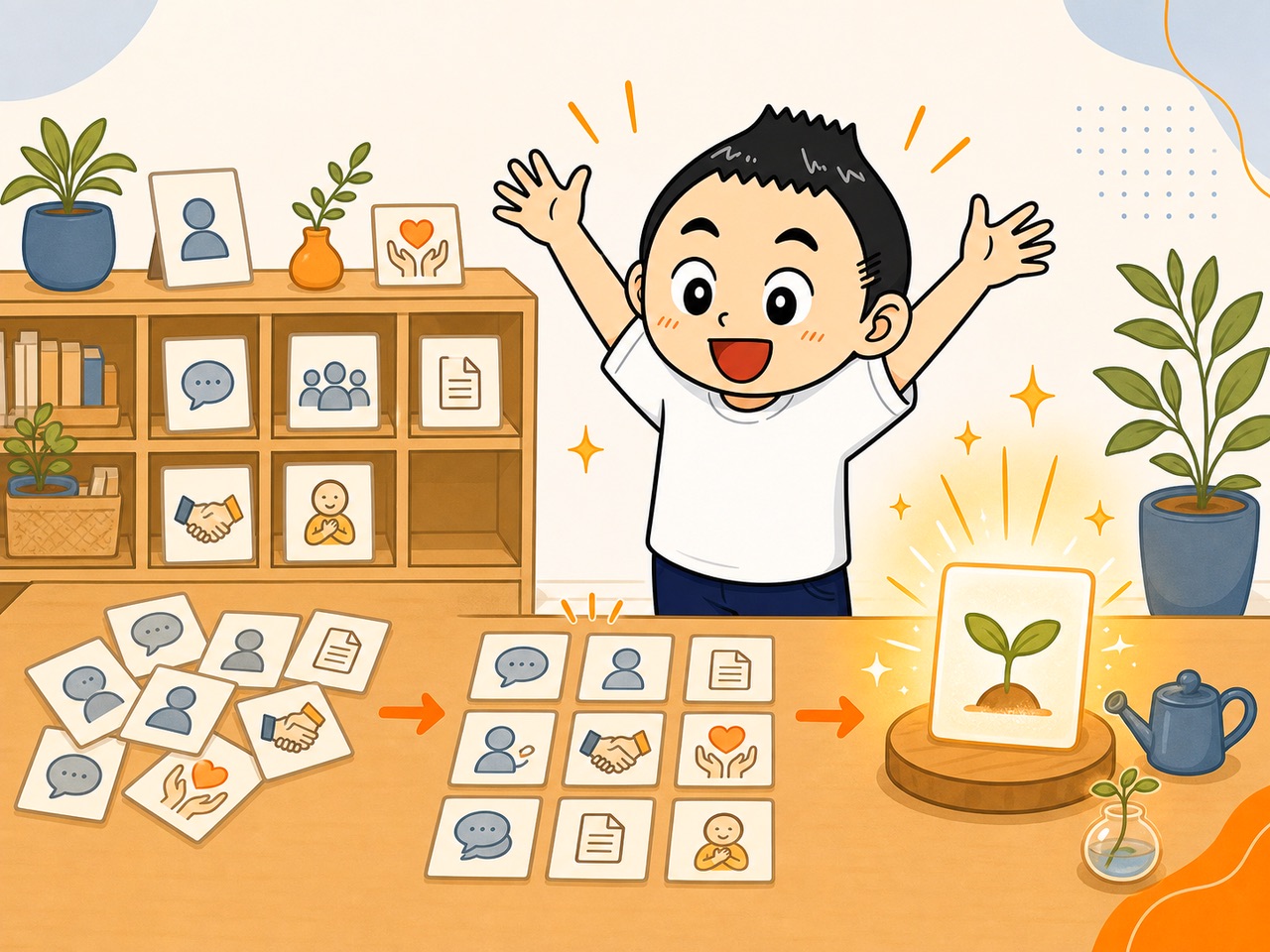 棚卸しした頼まれごとの中に価値の種を見つけるイラスト