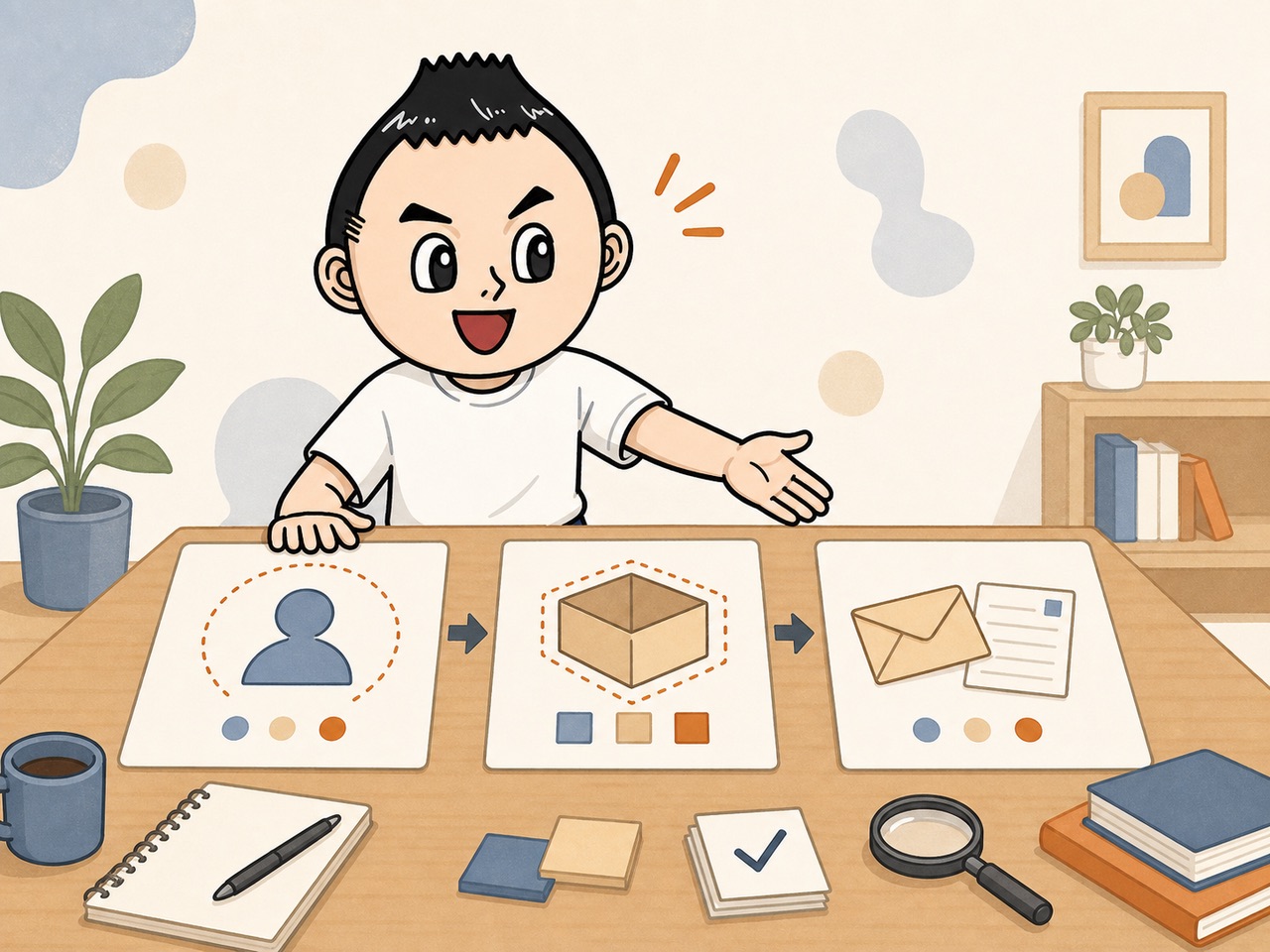 試せる形にするための条件を3つのカードに整理する様子