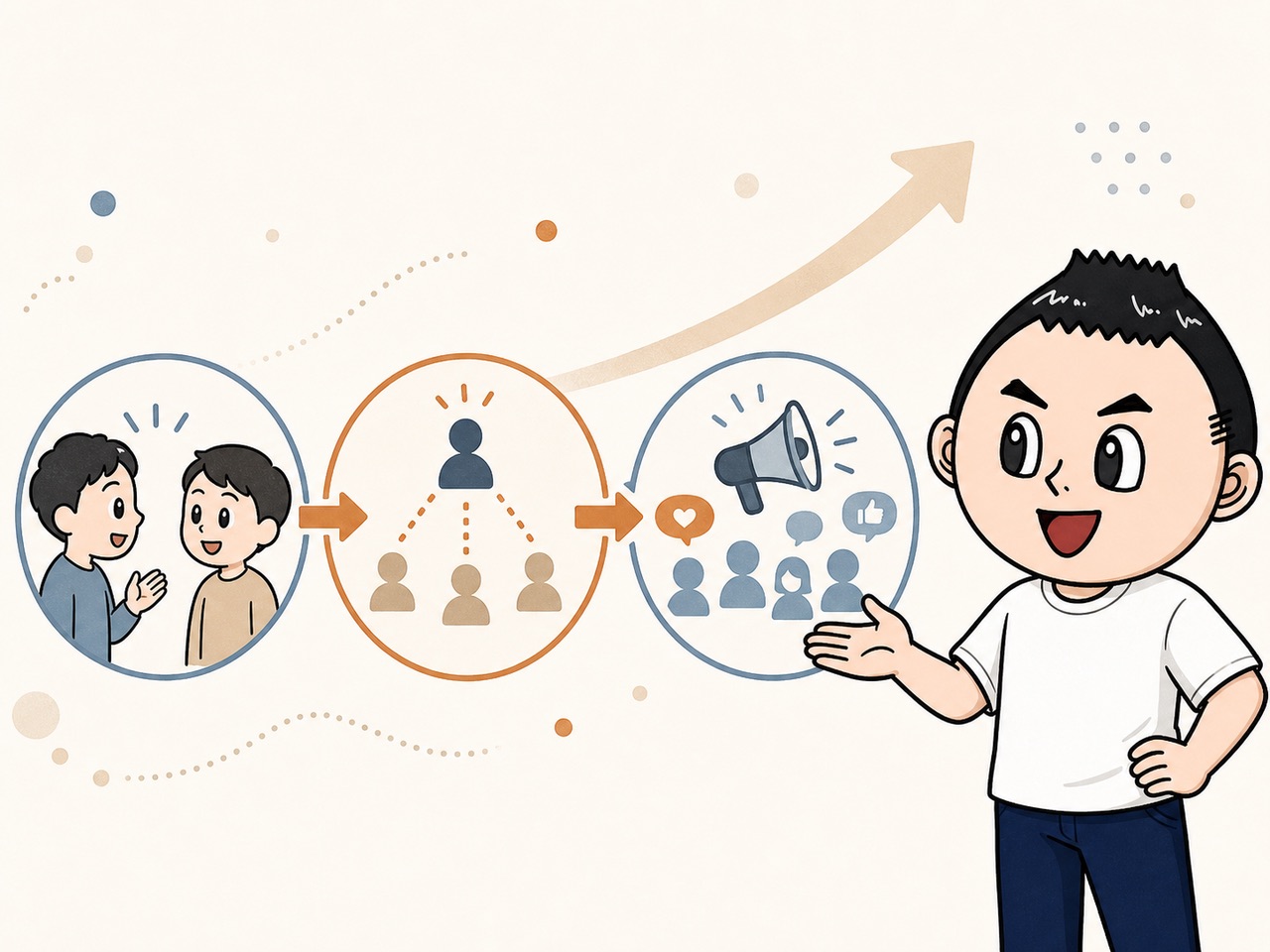 知人から紹介そして発信へ広げる順番のイラスト
