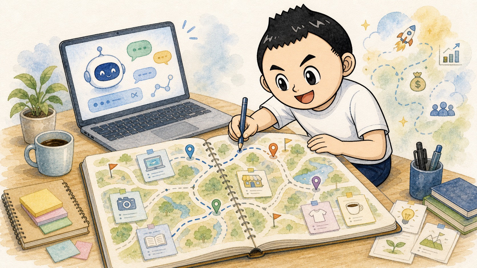 AIと一緒に副業の地図の下書きを描く