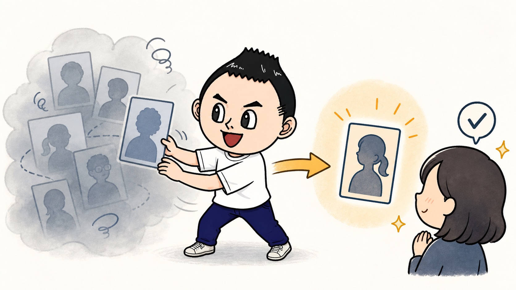 ぼやけた対象者を自分向けのページとして整理するイラスト