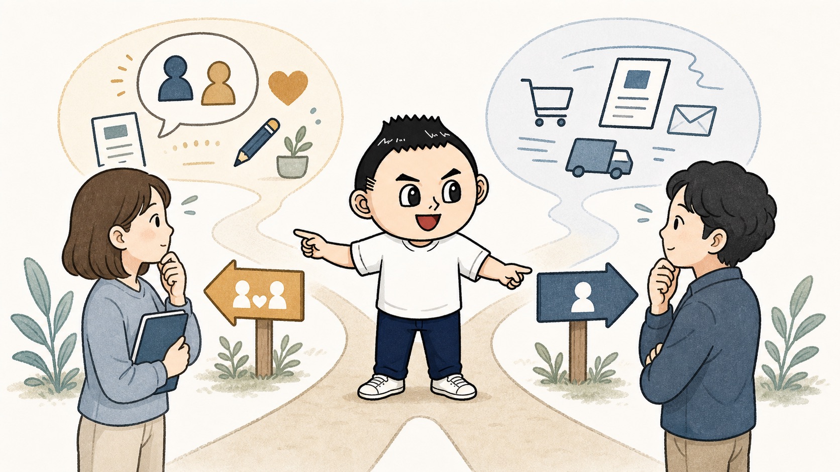 価格の安さ比較ではなく相性の違いを伝えるイラスト