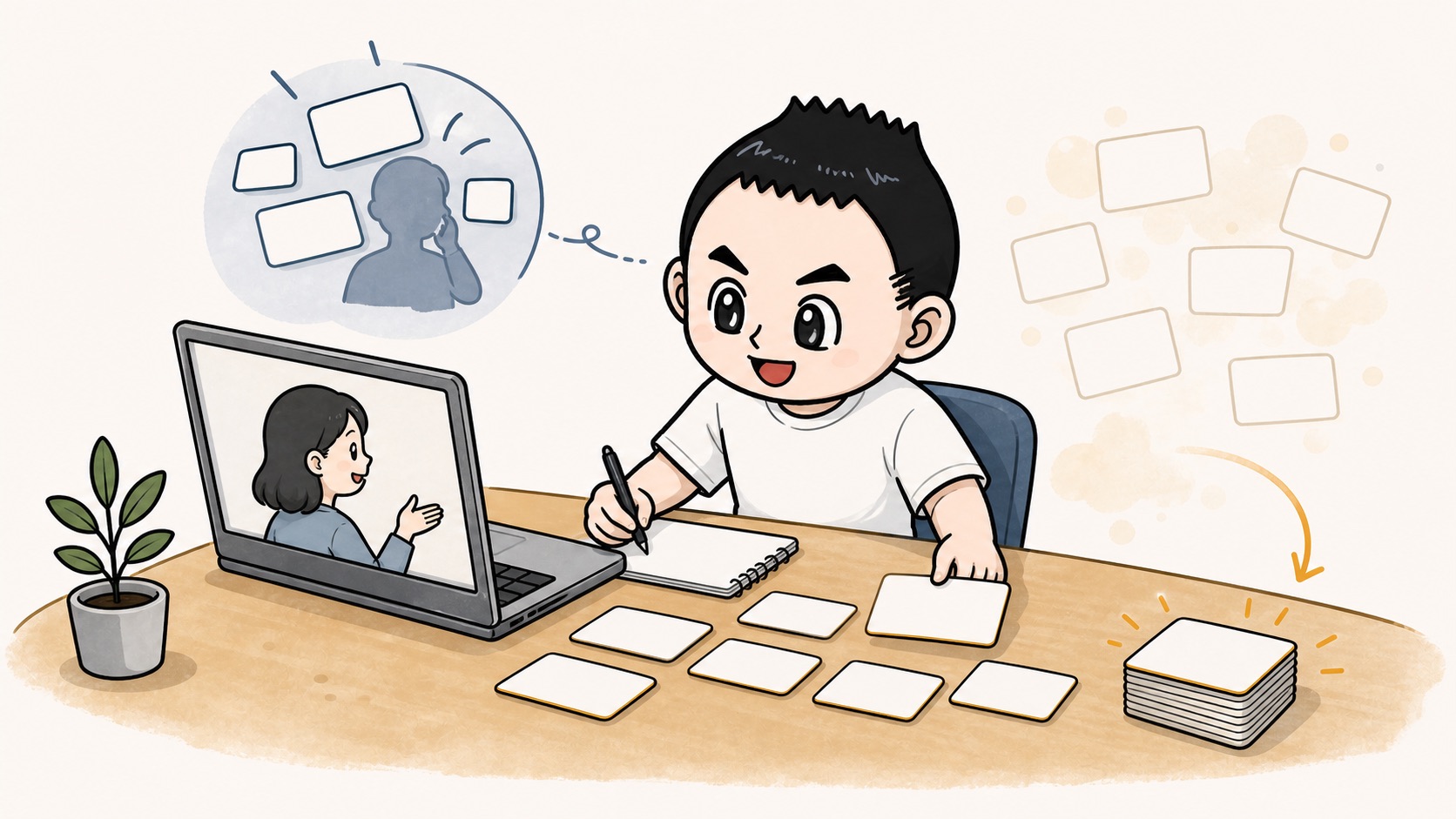 実際の相談前の迷いからFAQの質問を集めるイラスト