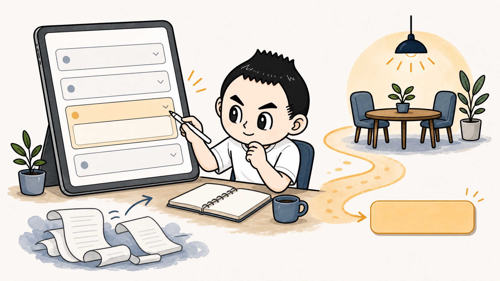 短く正直なFAQ回答から次の相談行動へつながるイラスト