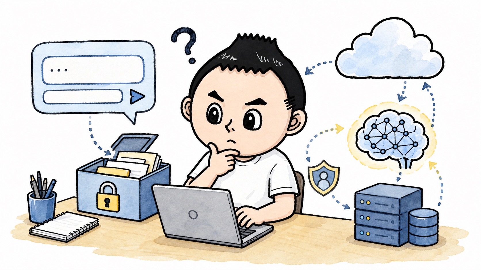 AIサービス側と自分側の情報管理を分けて考えるイラスト