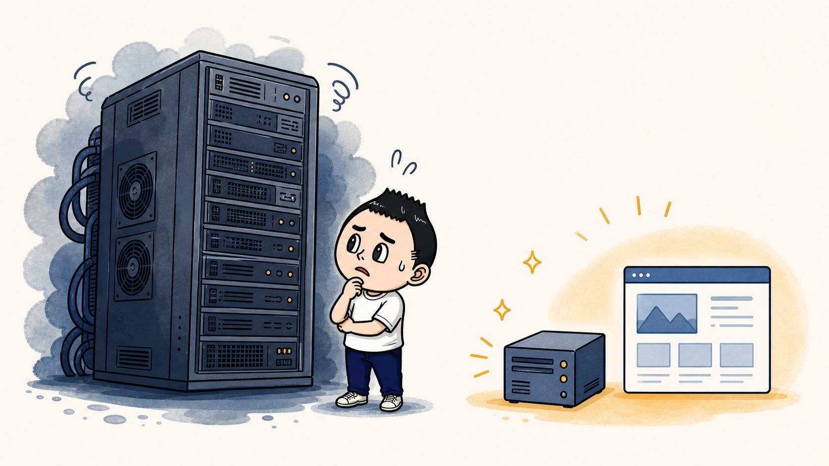 大きすぎるサーバーではなく、今のホームページに合う構成を選ぶイラスト