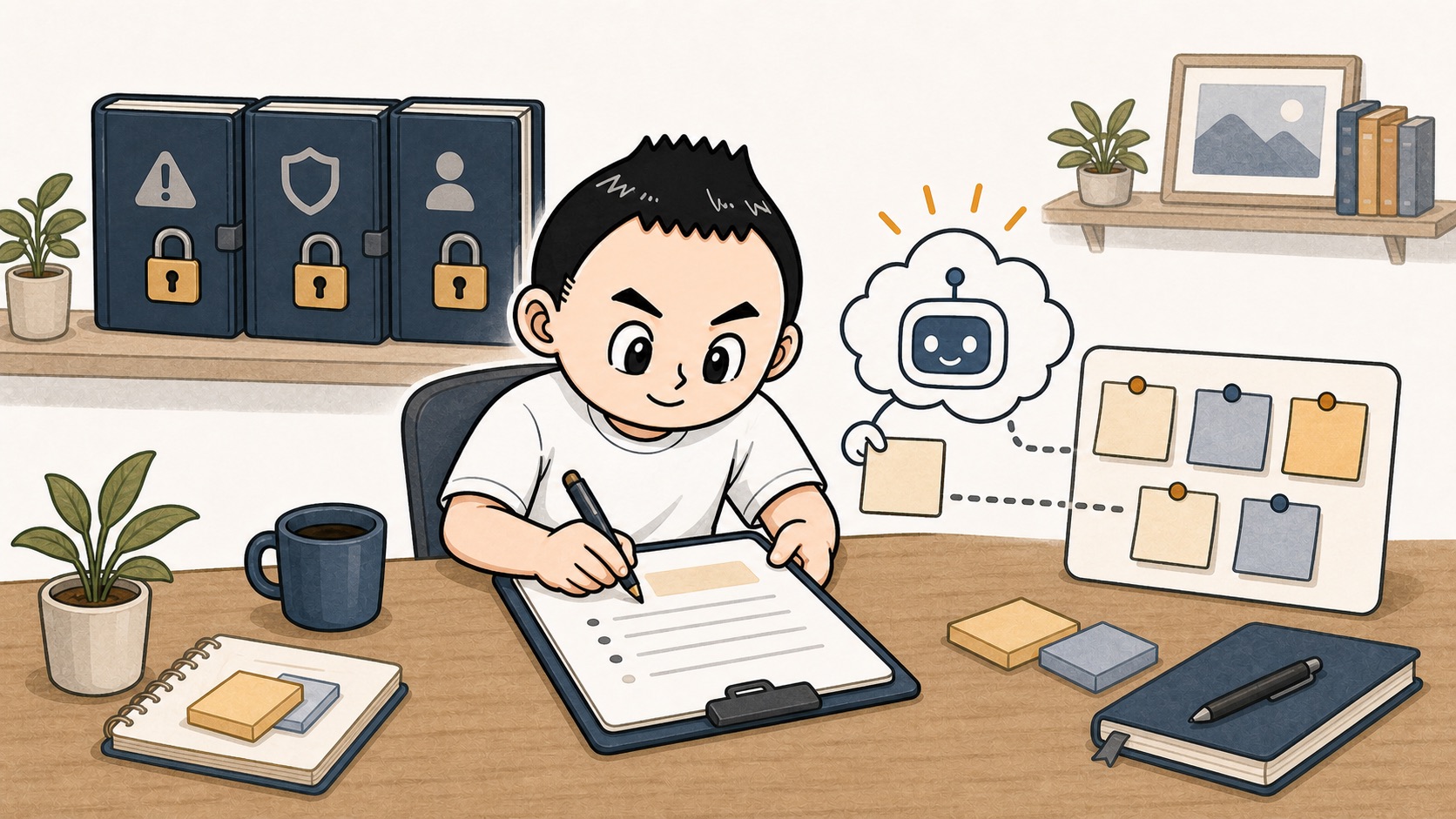 判断が重い業務ではなく社内メモから生成AI活用を始めるイラスト
