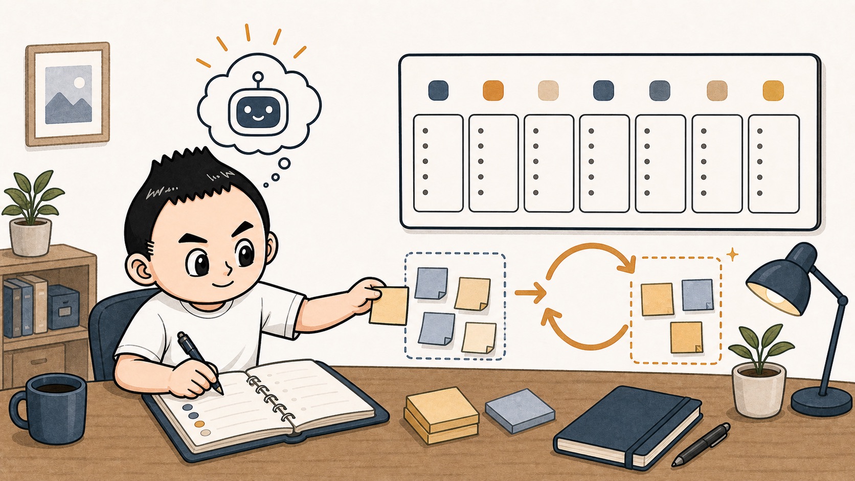 1週間の小さな運用ログを残して生成AI活用を改善するイラスト