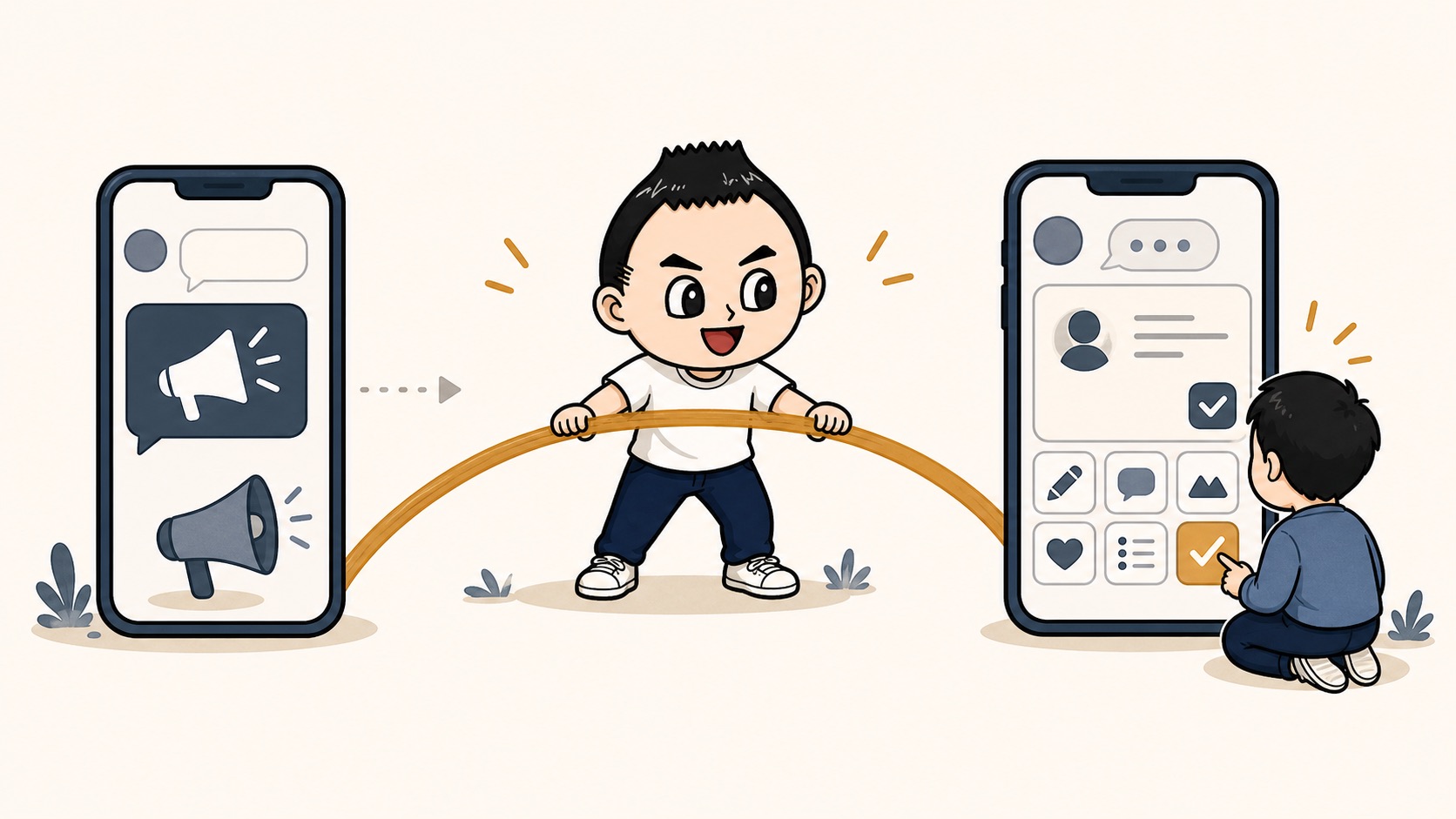 公式LINEを一方通行の配信から参加型の体験へ変えるイラスト