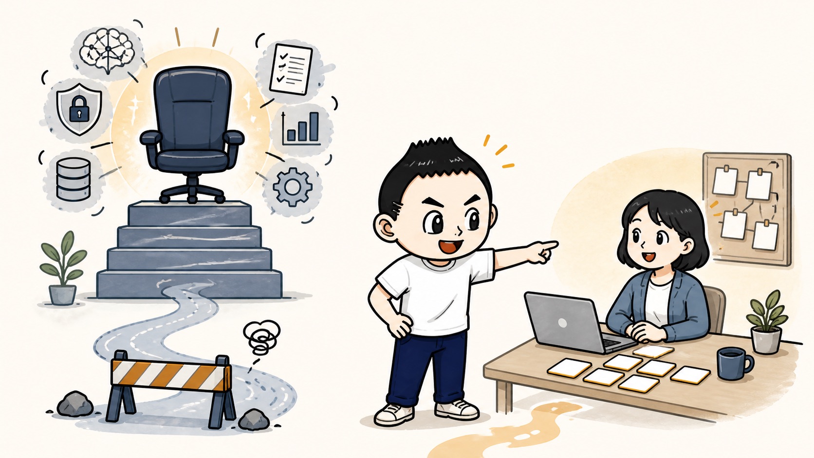 AI専門家探しで止まるのではなく今いる人から小さく始めるイラスト