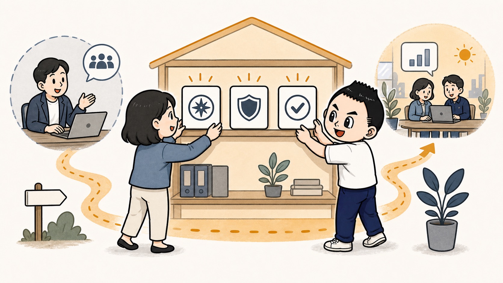 AI担当者が社内に判断軸を残しながら内製化の道筋を作るイラスト