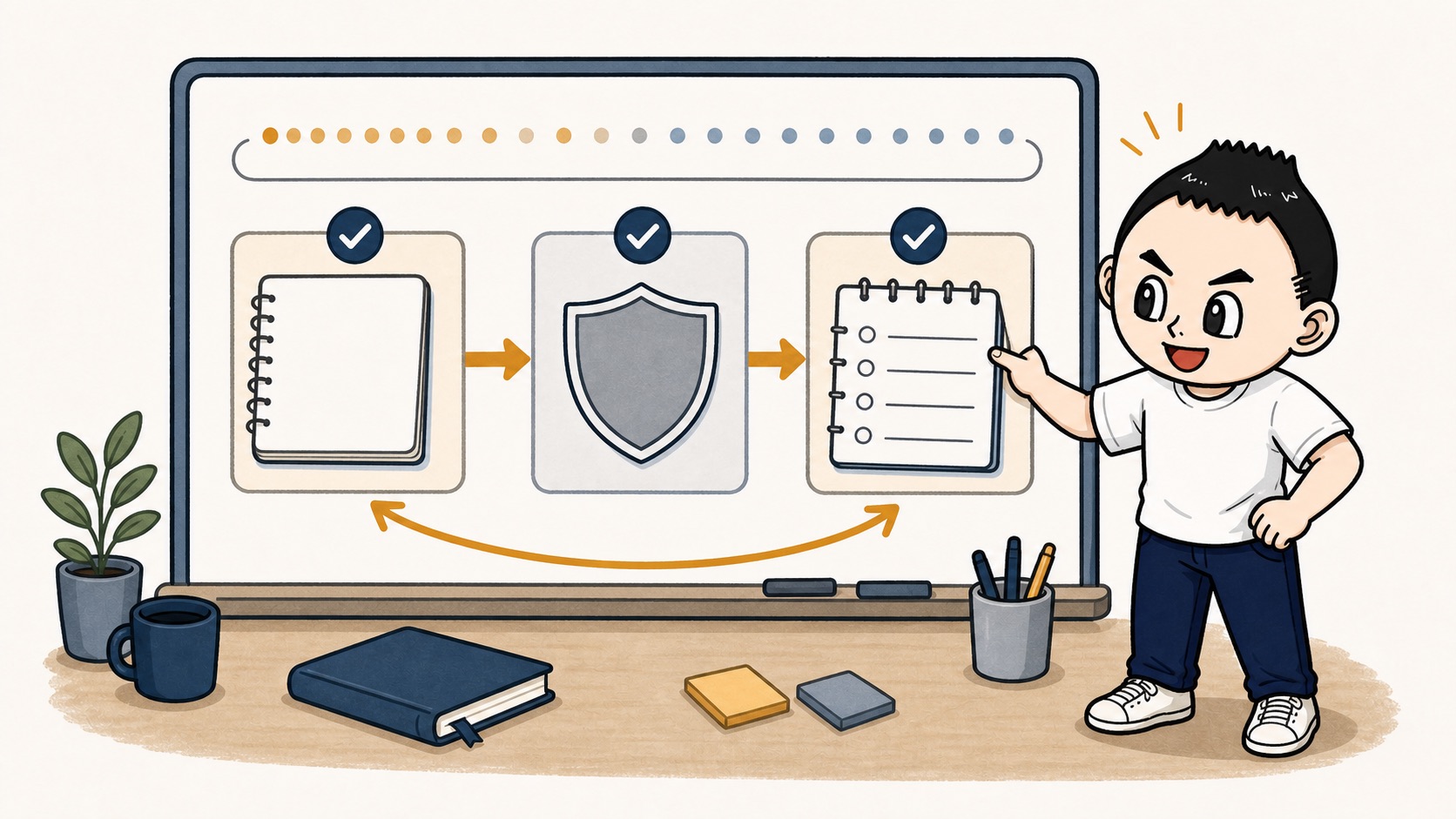 30日でAIエージェントの権限設計メモを作るイラスト