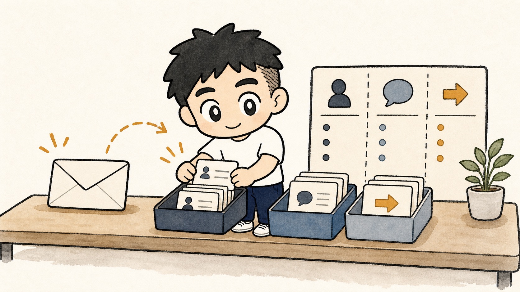 問い合わせ後のAI活用で返信自動化よりCRM整理を先に考えるイラスト