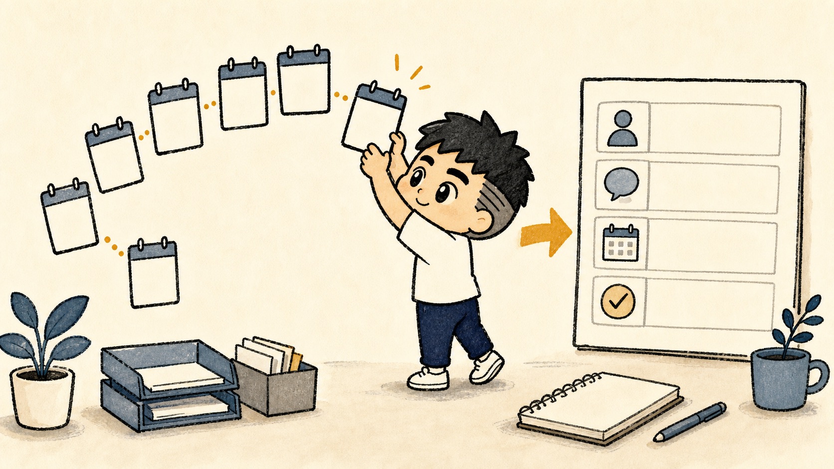 7日間で問い合わせ後のCRM整理の型を作るイラスト