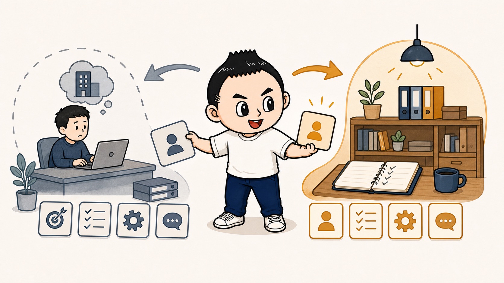 外注をやめるのではなく社内に残すものを決めるイラスト