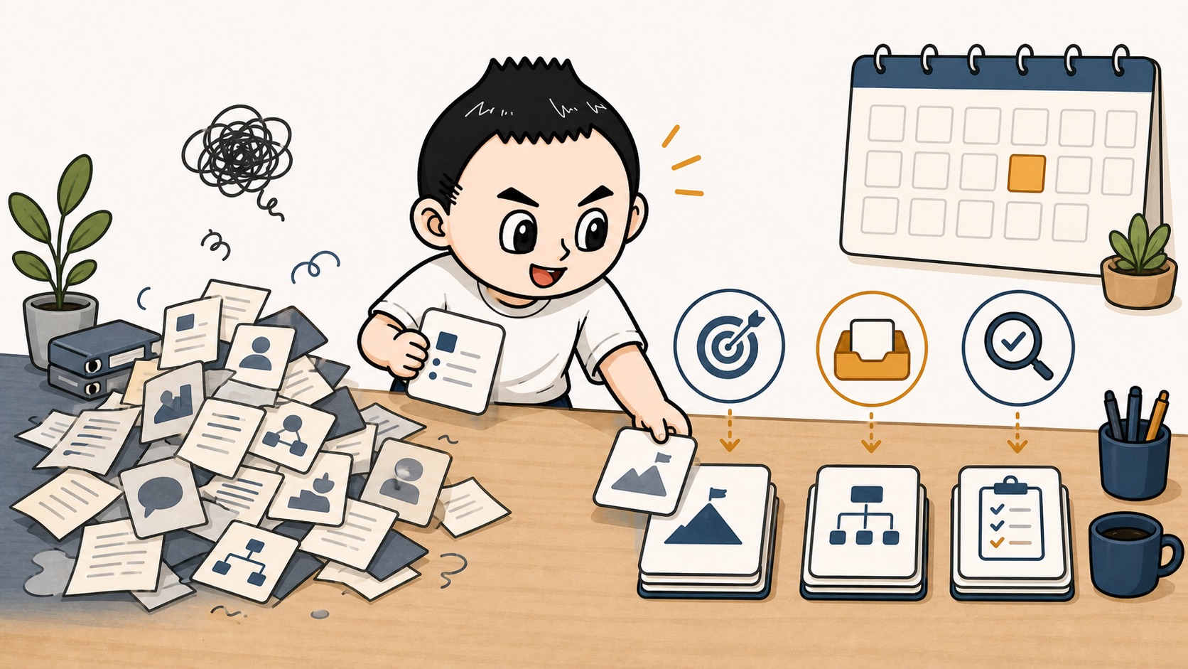 外注作業を目的入力確認に分解して棚卸しするイラスト