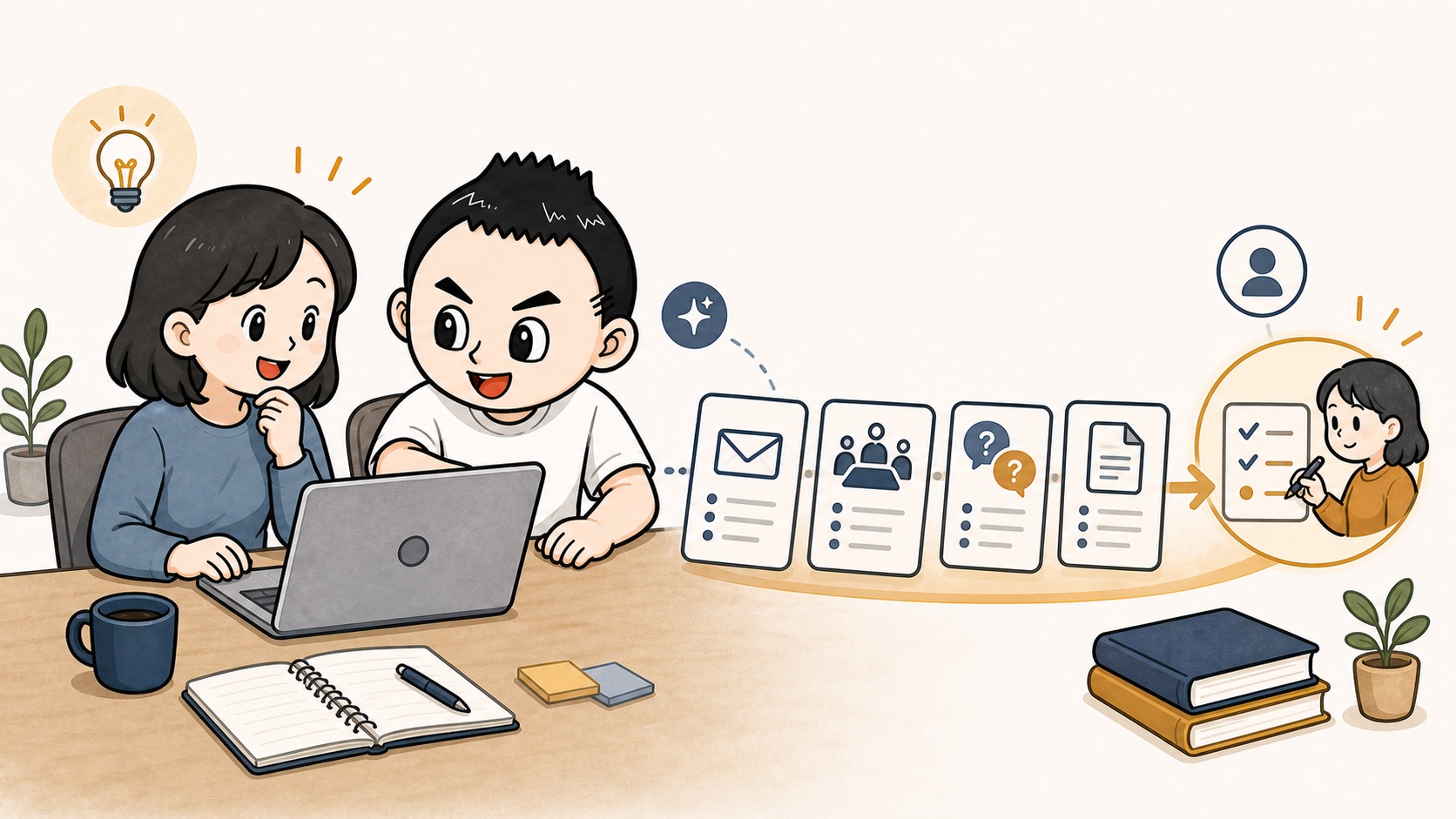 小さな業務でAIの下書きを社内で試すイラスト