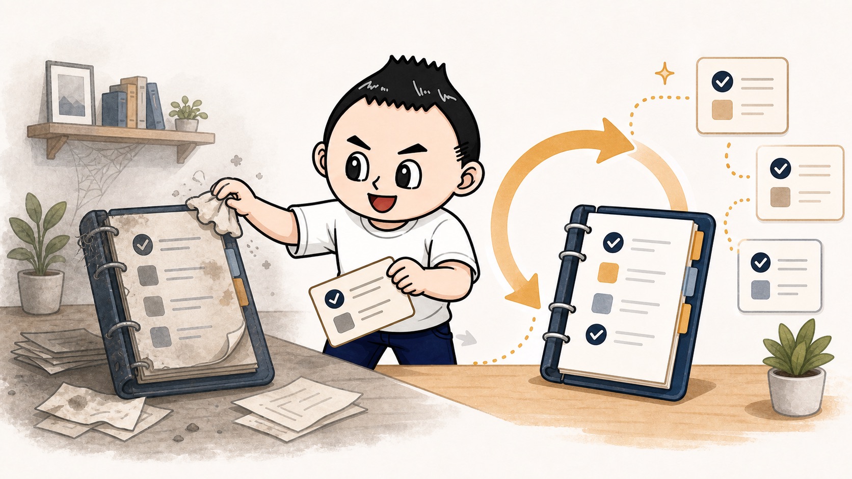 AI社内ルールを一度作って終わりにせず運用で更新するイラスト