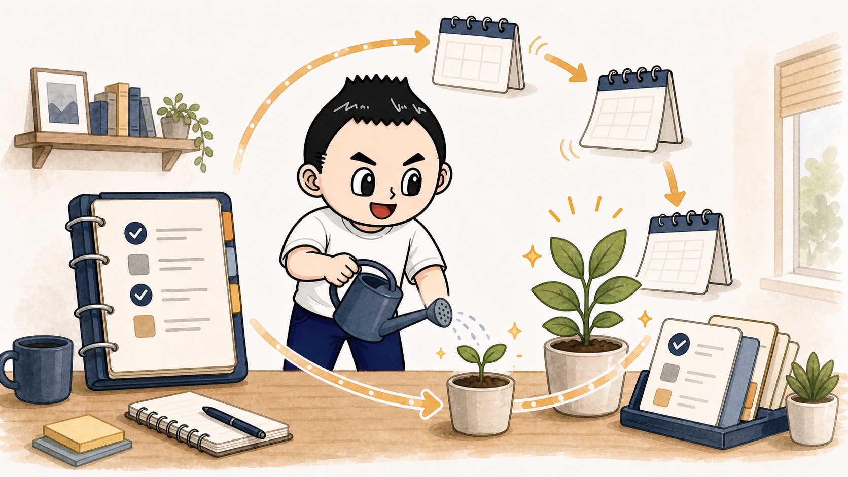 AI社内ルールを定期的に見直して育てるイラスト