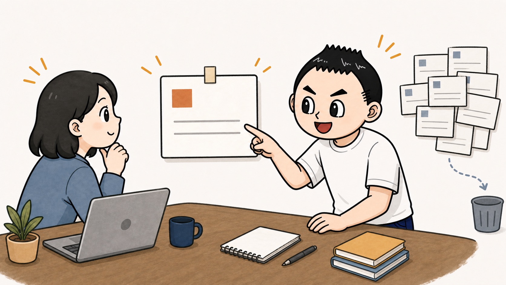 生成AIの社内ナレッジをFAQより実例メモから始めるイラスト