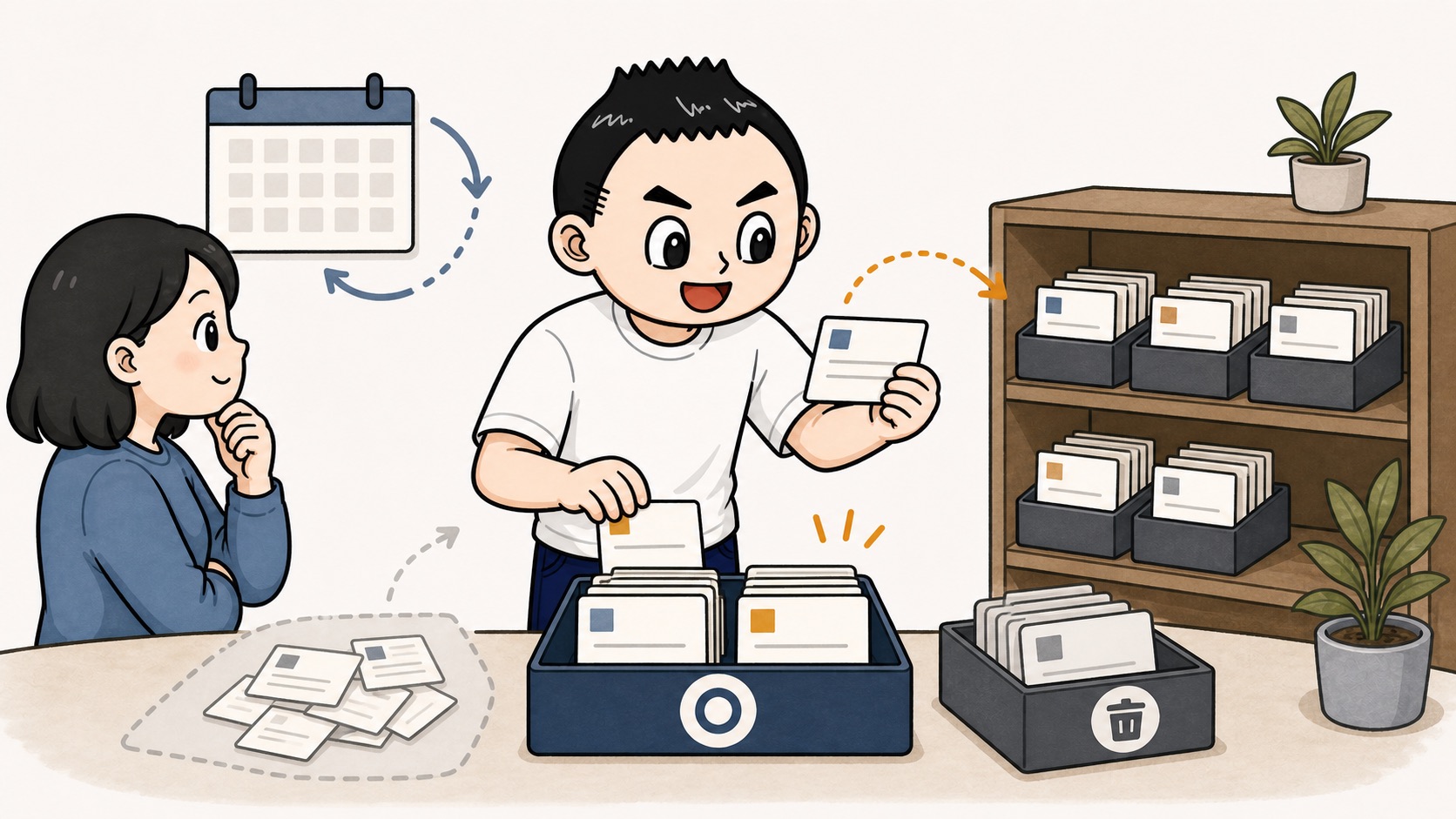 30日ごとに生成AIの社内ナレッジを整理するイラスト
