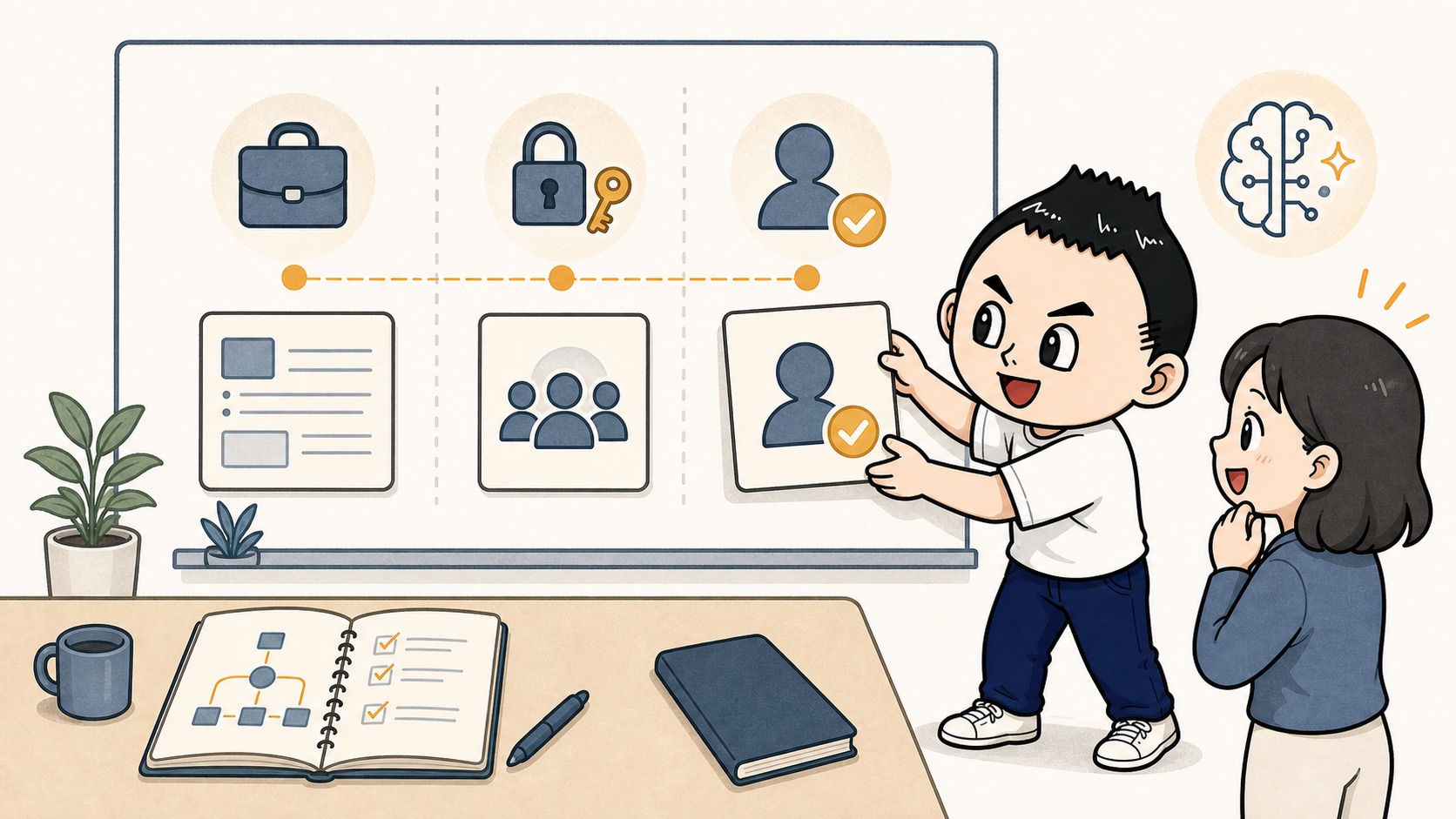 生成AIの運用ノートに業務と権限と確認者をセットで残すイラスト
