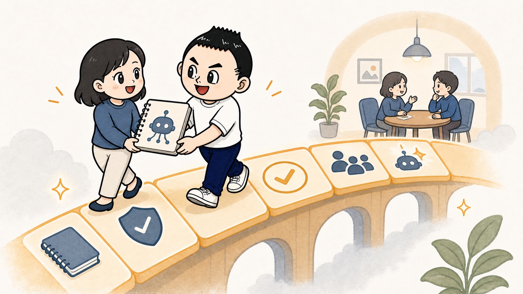 AI内製化で担当者を増やすより判断軸と運用記録を社内に残すイラスト