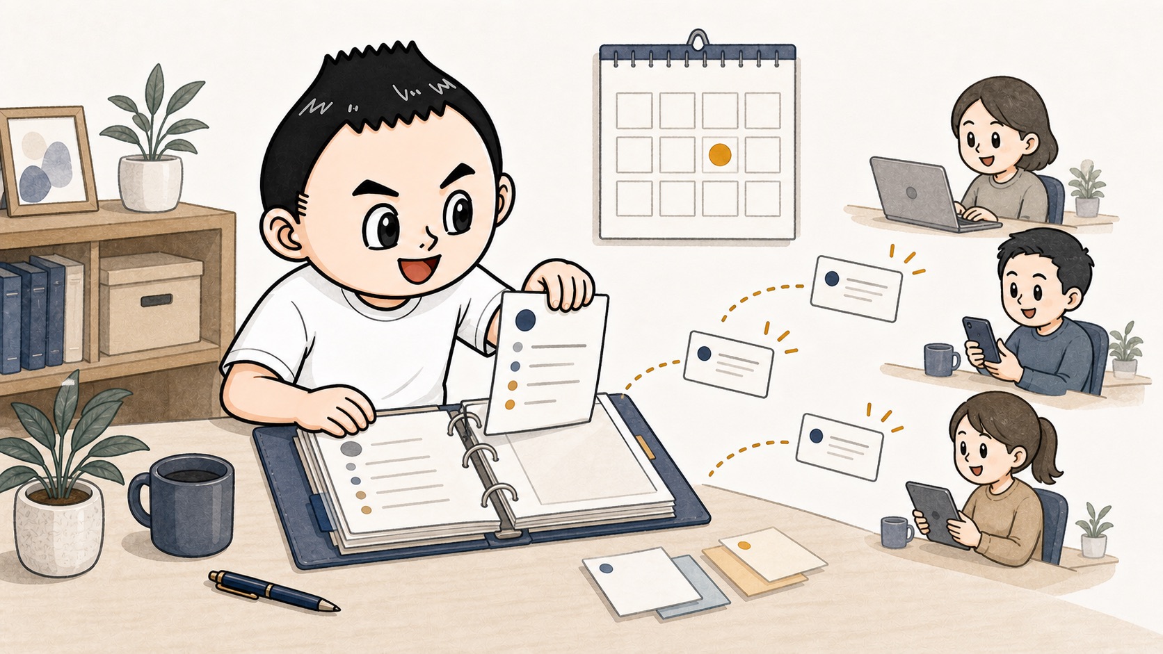 1ページだけ更新して小さく周知する生成AIルール運用のイラスト