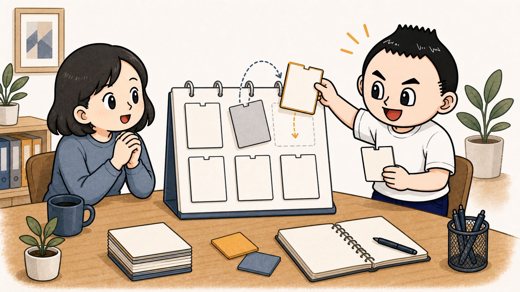 生成AI教育の実例カードを1枚だけ差し替えるイラスト