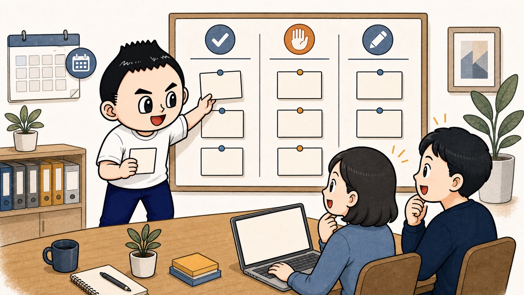 生成AI教育の月次レビューで使えた例と止めた例と直すルールを並べるイラスト