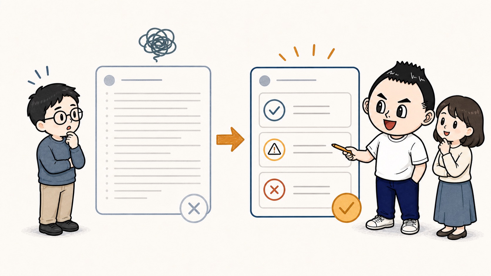 生成AIの実例カードを文章量ではなく判断条件から直すイラスト