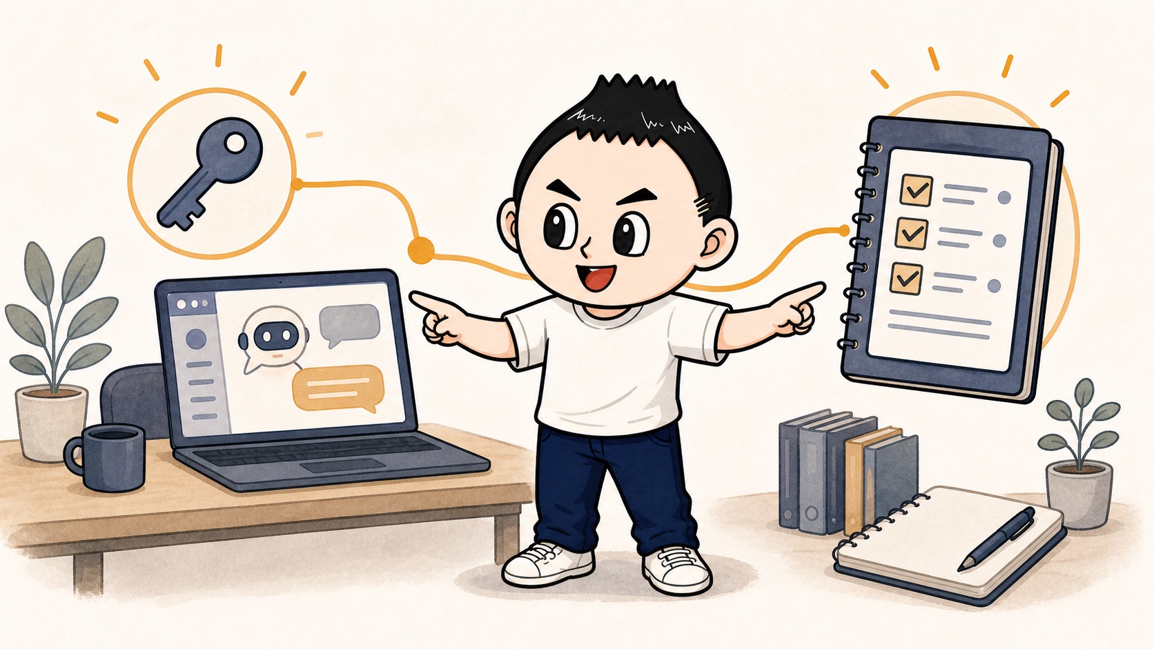 生成AIの担当者交代でツール権限だけでなく判断ログも渡すイラスト
