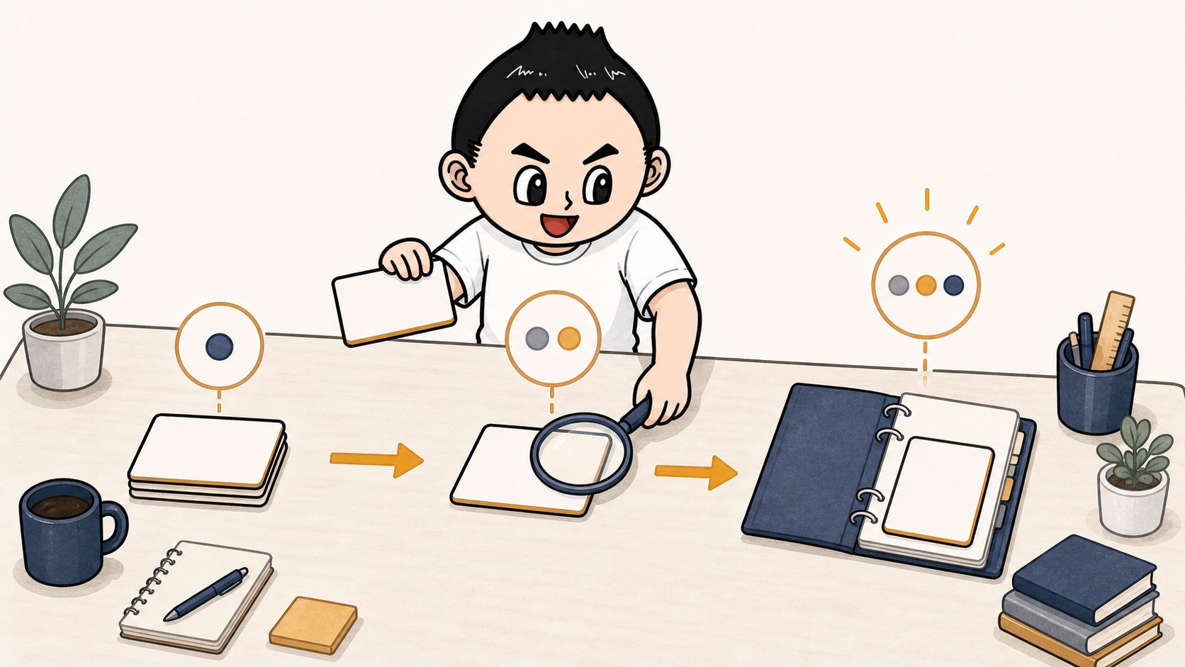 生成AIの改善タスクを未着手、試験中、定着済みに分けて引き継ぐイラスト