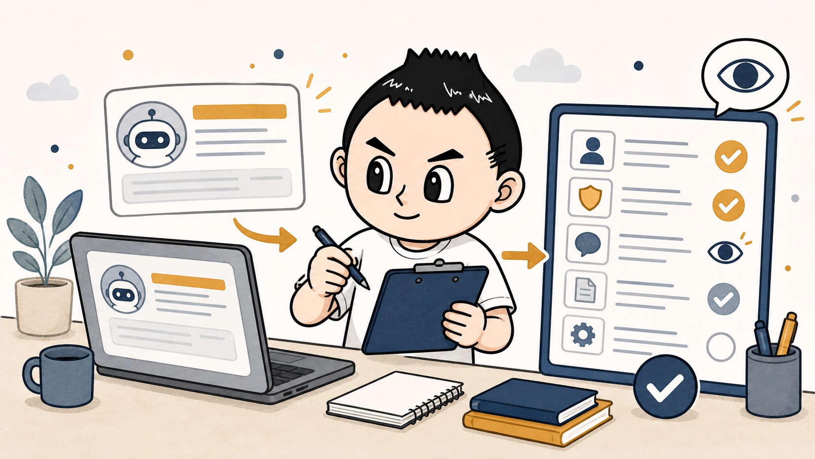 生成AIの出力を人が確認してから使うイラスト