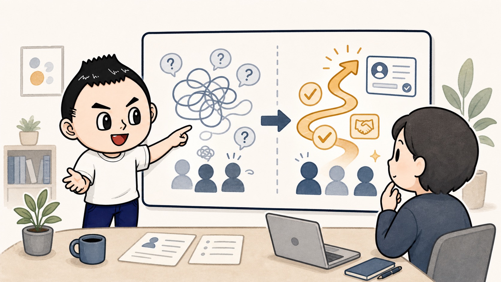 生成AIの自動化成果を時間短縮だけでなく迷いの減少で見るイラスト
