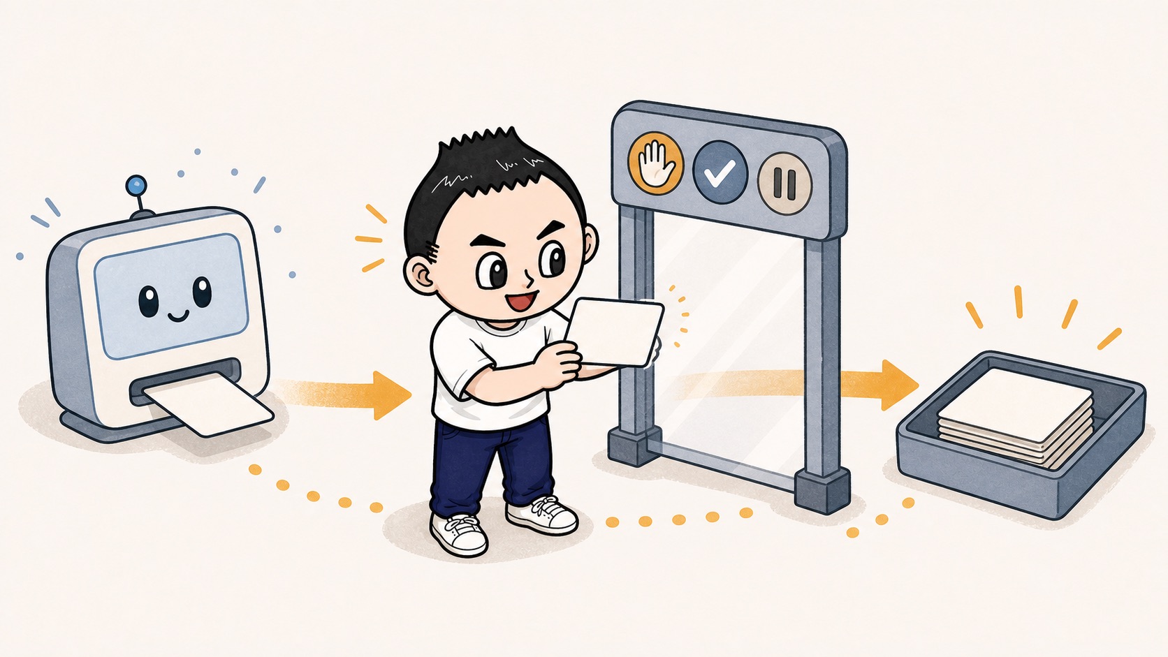 AIの出力を人が確認してから次へ進めるイラスト