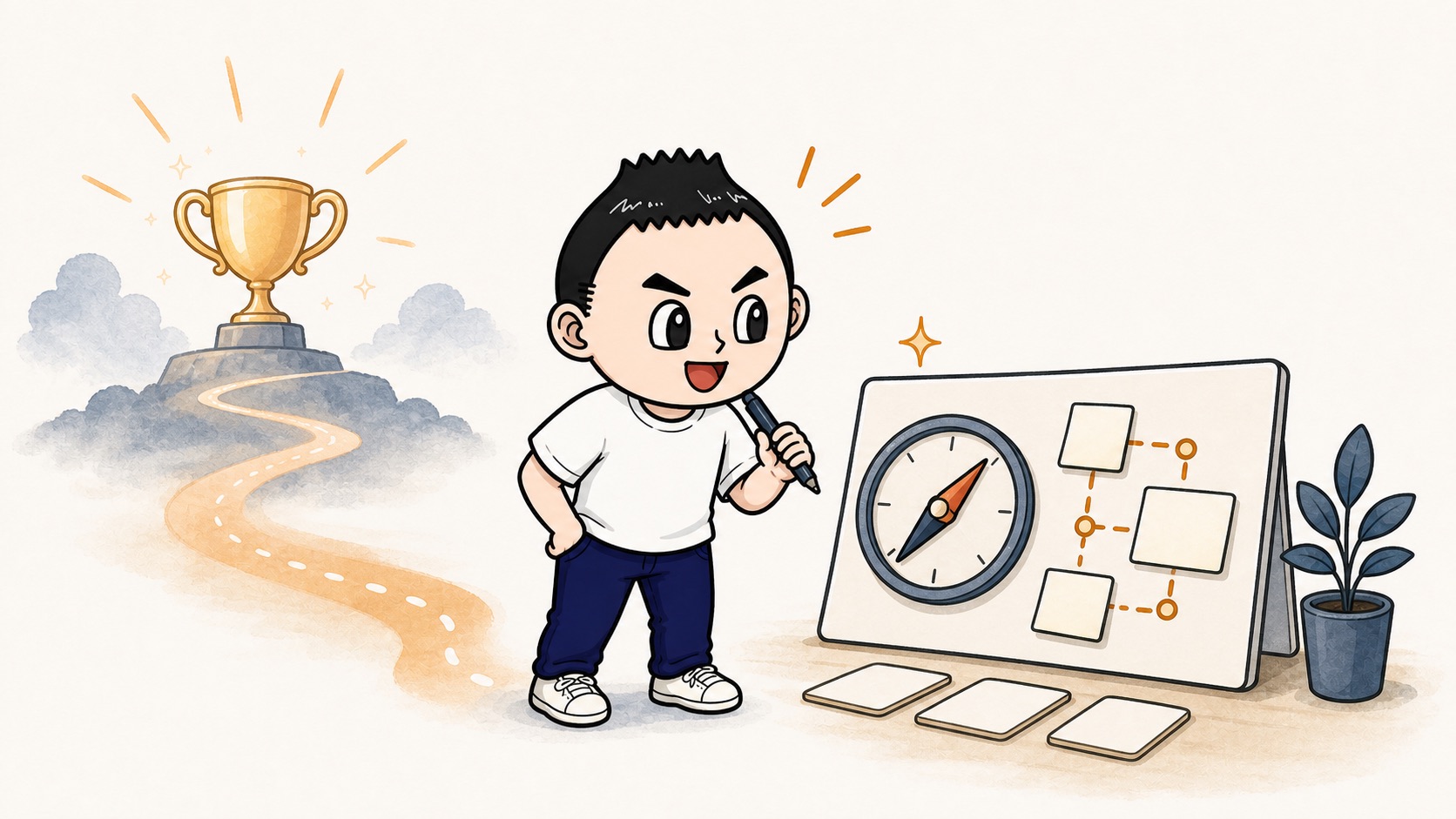 遠い成功より近い判断基準を選ぶ生成AI自動化実験のイラスト