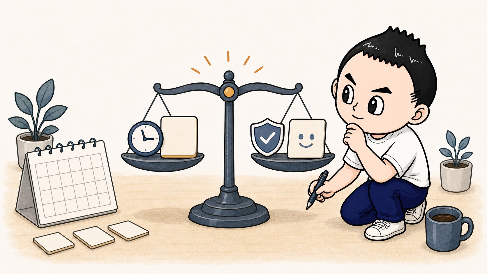 削減時間と安心して使えたかを両方見るAI自動化実験のイラスト