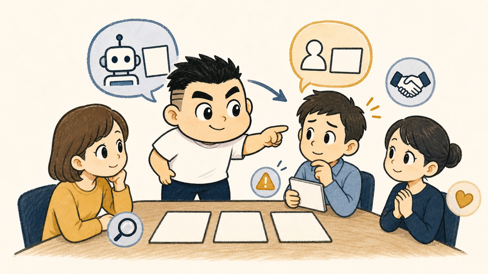 生成AIの確認者をAI知識ではなく業務理解から選ぶイラスト
