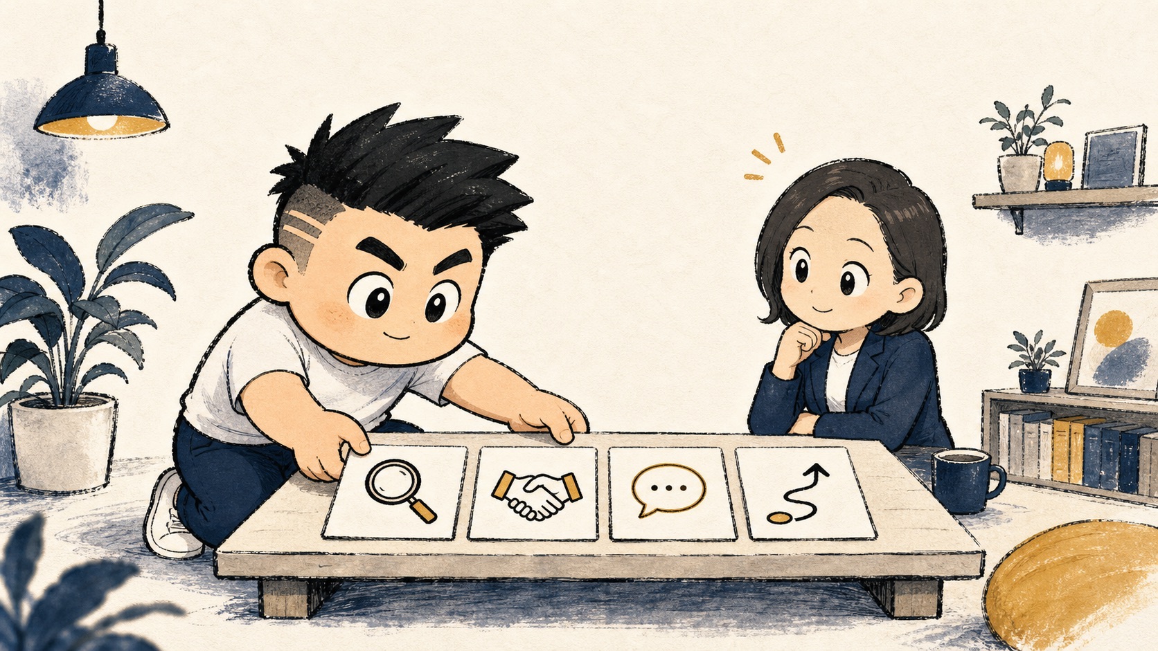 生成AIの出力確認を事実と約束と表現と次の行動に分けるイラスト