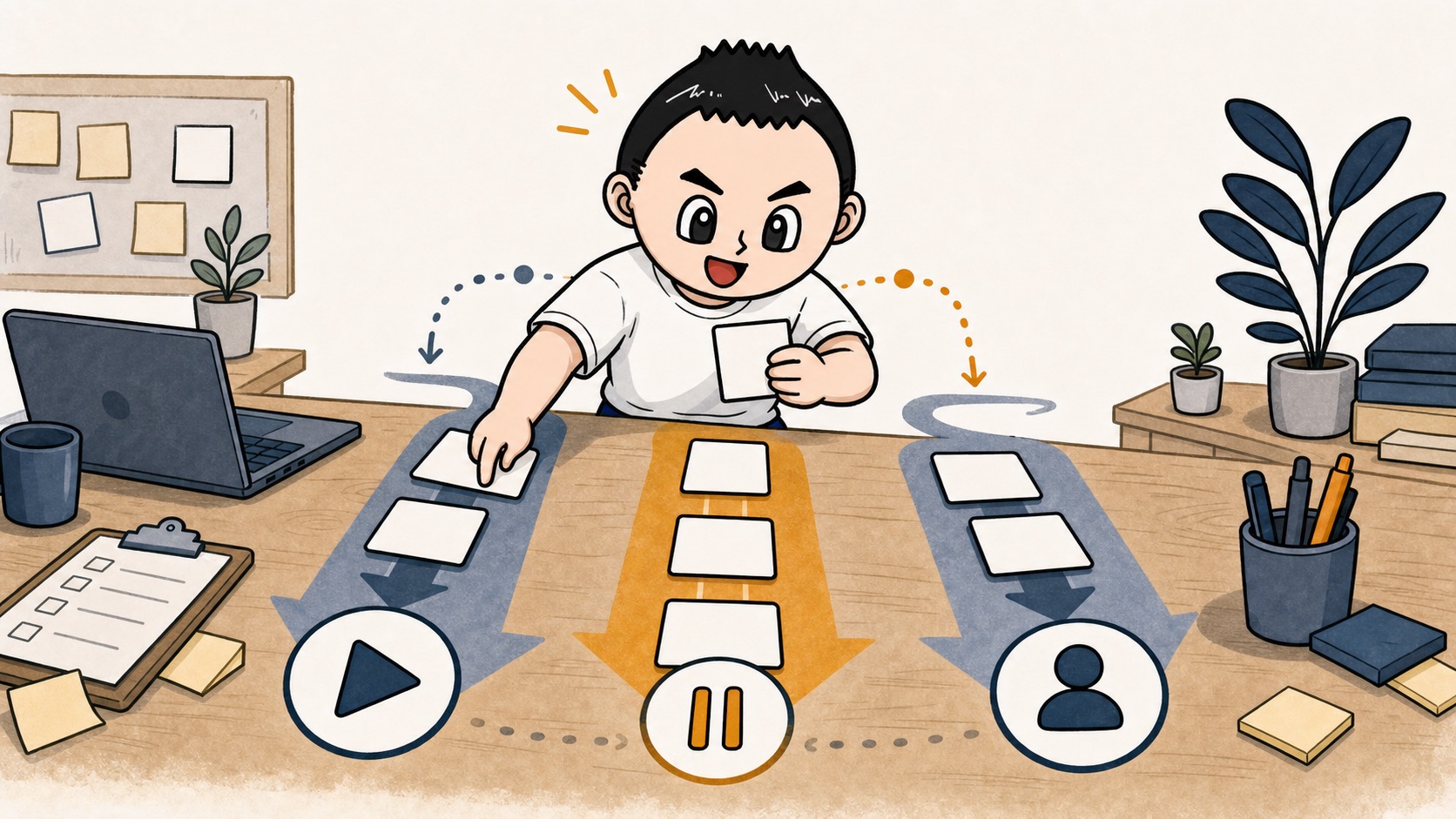 生成AIの例外対応を進める止める確認するに分けるイラスト