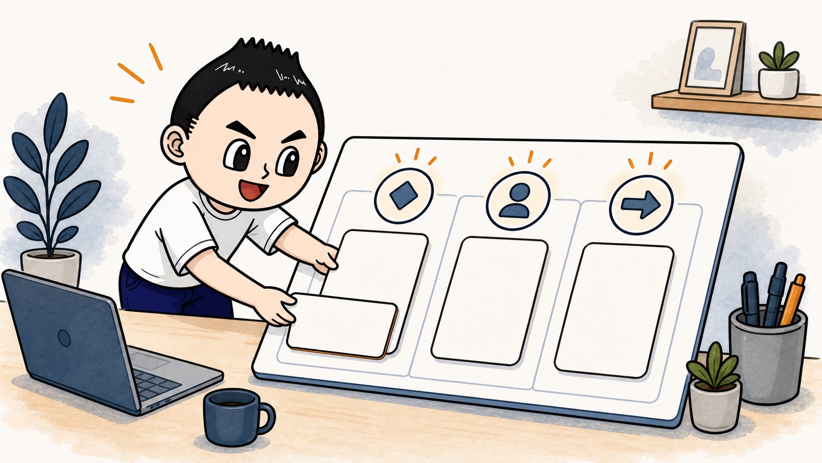 生成AIの分岐表に条件と判断者と次の行動を並べるイラスト