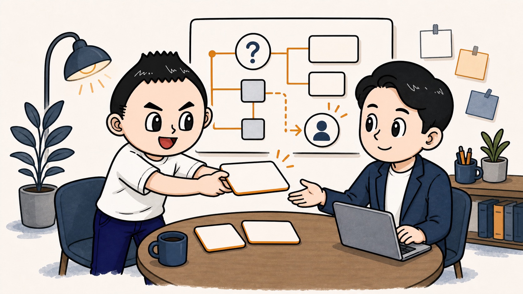 生成AIの例外を確認者から責任者へ渡すイラスト