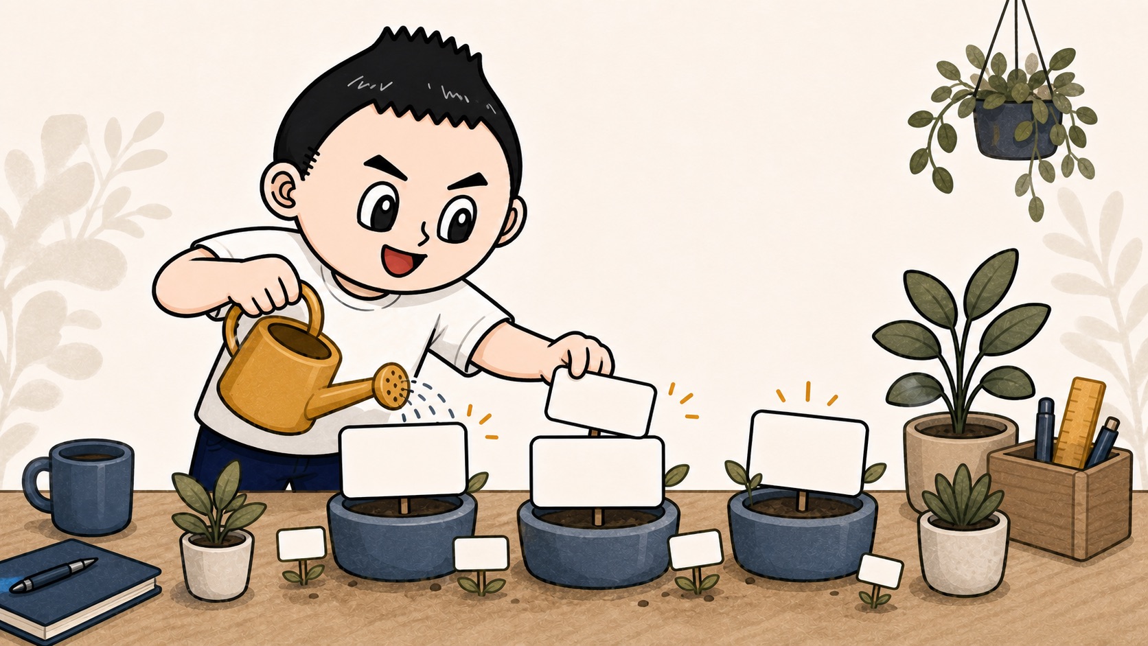 生成AIの社内FAQを3問から育てるイラスト
