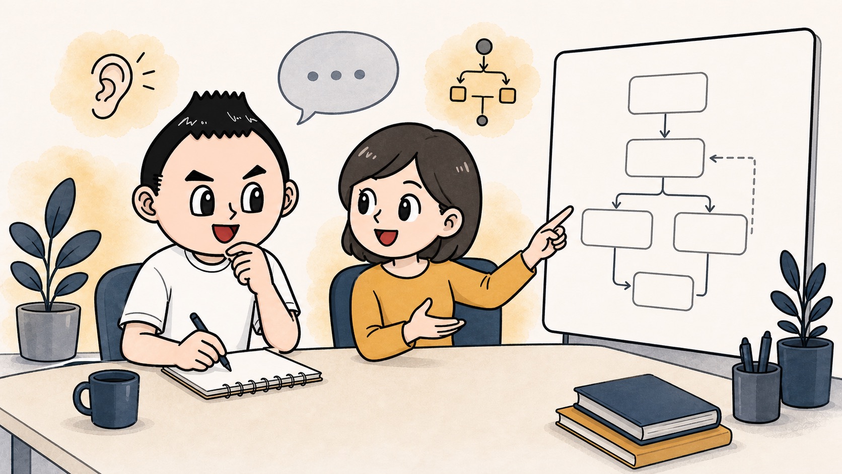 生成AIの担当者候補を詳しい人ではなく業務を聞ける人から選ぶイラスト