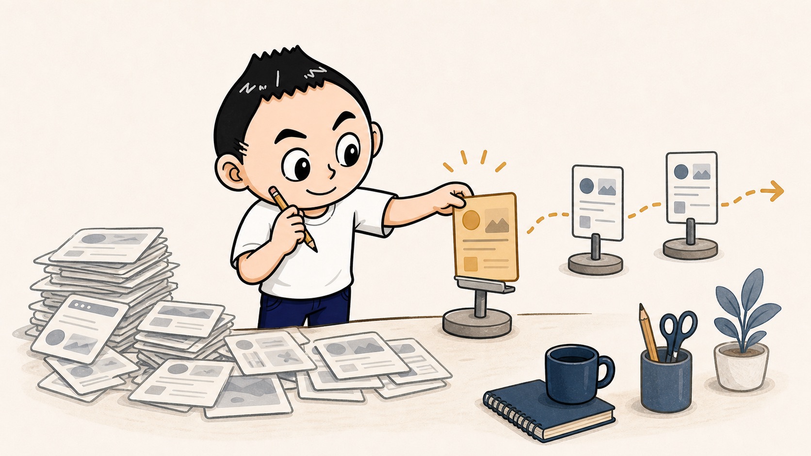 見られていない生成AI研修資料を増やさず1枚だけ直すイラスト